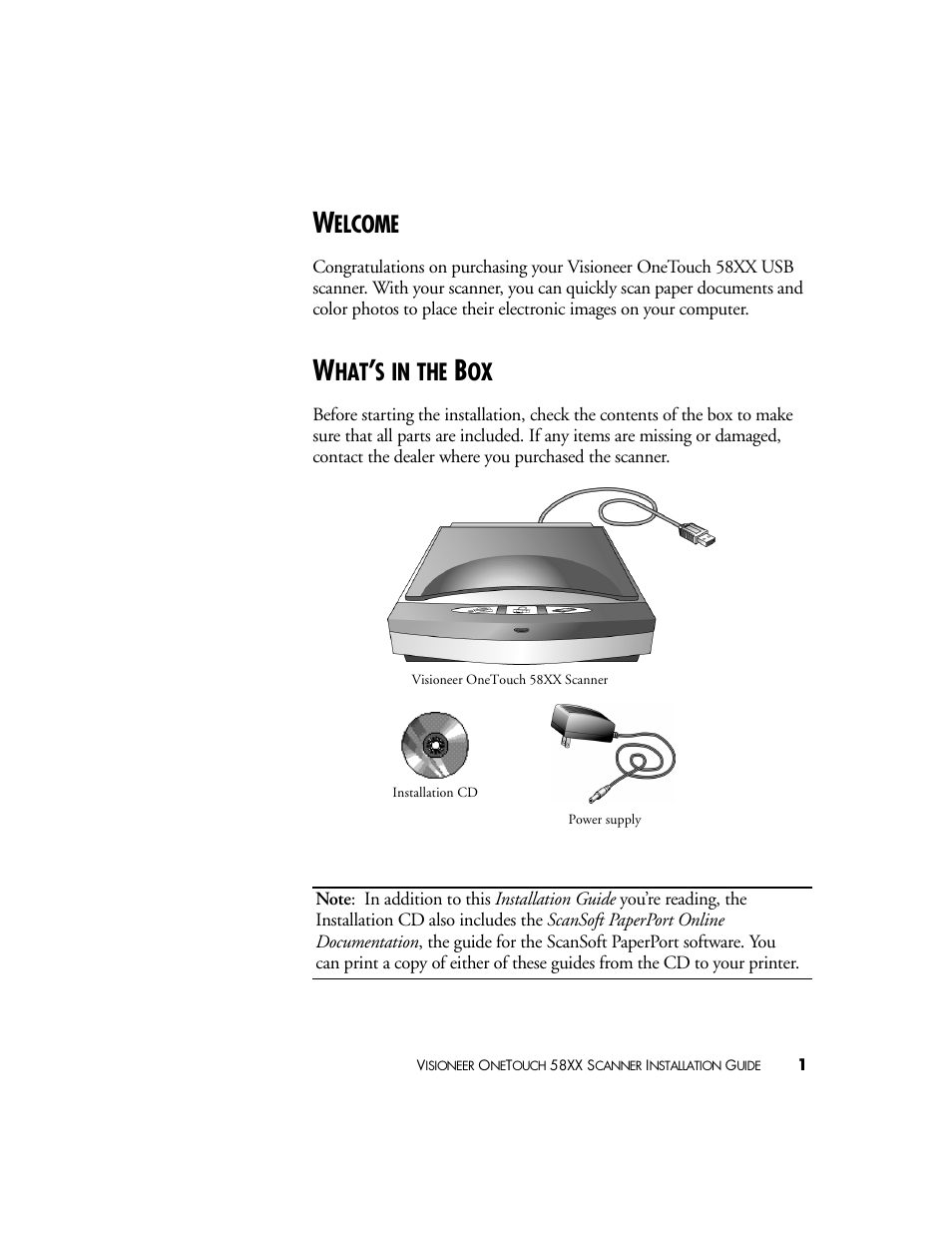 Welcome, What’s in the box, Elcome | Visioneer OneTouch 58XX User Manual | Page 5 / 45