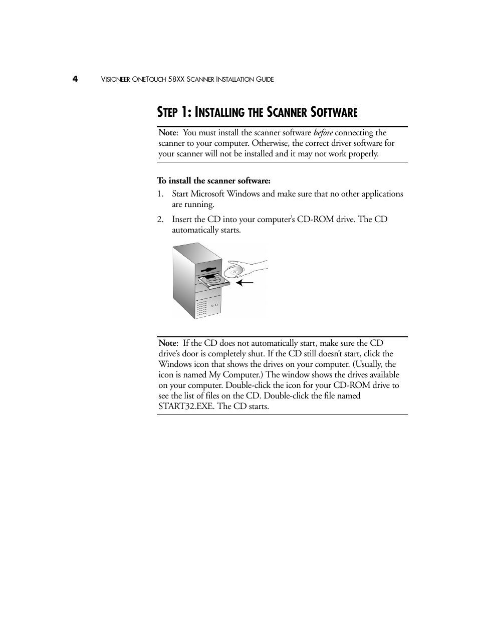 Step 1: installing the scanner software, Nstalling, Canner | Oftware | Visioneer OneTouch 58XX User Manual | Page 8 / 45