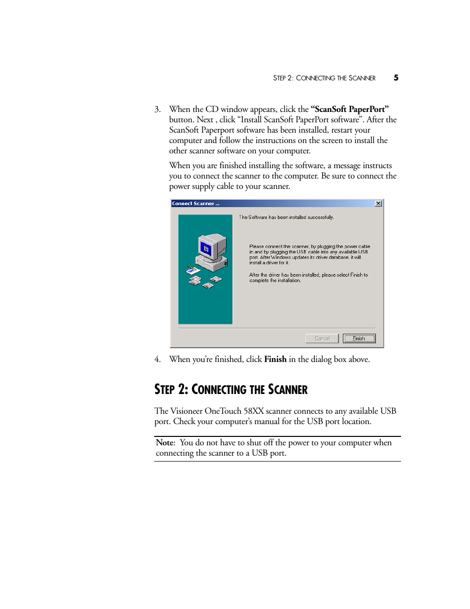 Step 2: connecting the scanner, Onnecting, Canner | Visioneer OneTouch 58XX User Manual | Page 9 / 45