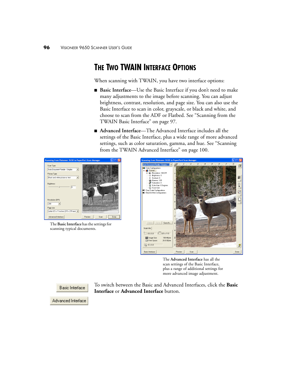 The two twain interface options, Twain i, Nterface | Ptions | Visioneer 9650 User Manual | Page 103 / 158