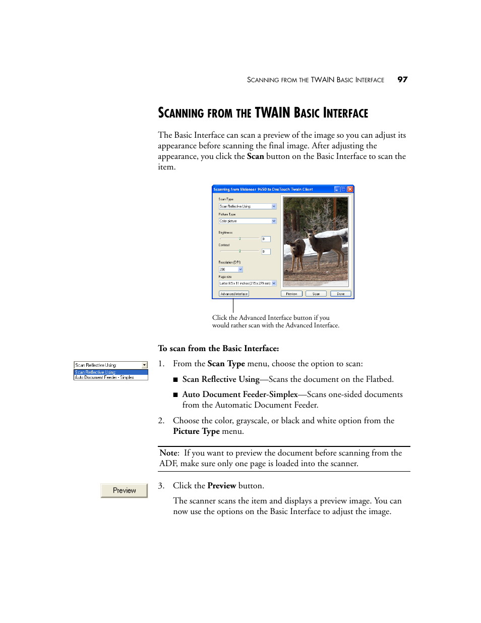 Scanning from the twain basic interface, Twain b, Canning | From, Asic, Nterface | Visioneer 9650 User Manual | Page 104 / 158