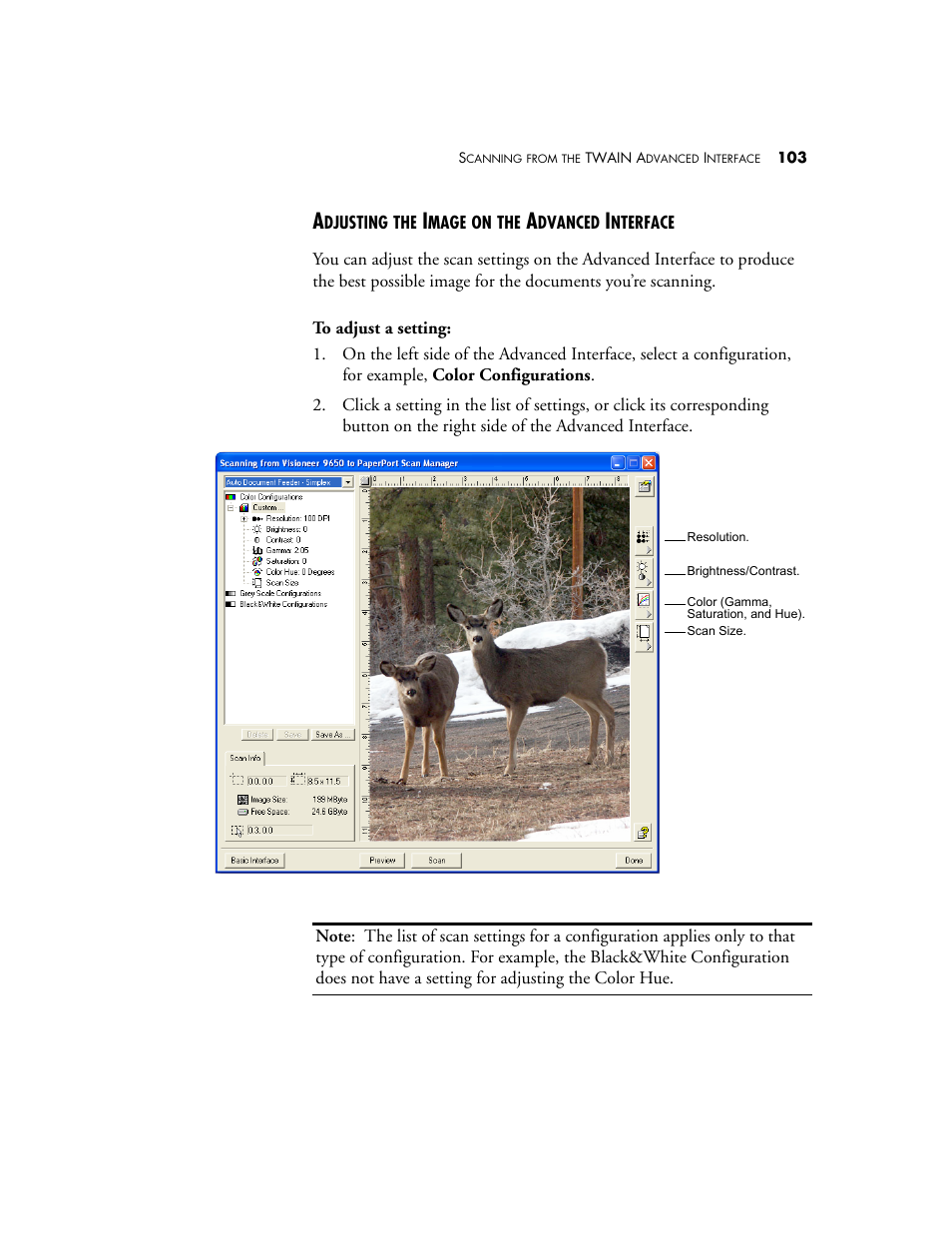 Adjusting the image on the advanced interface | Visioneer 9650 User Manual | Page 110 / 158
