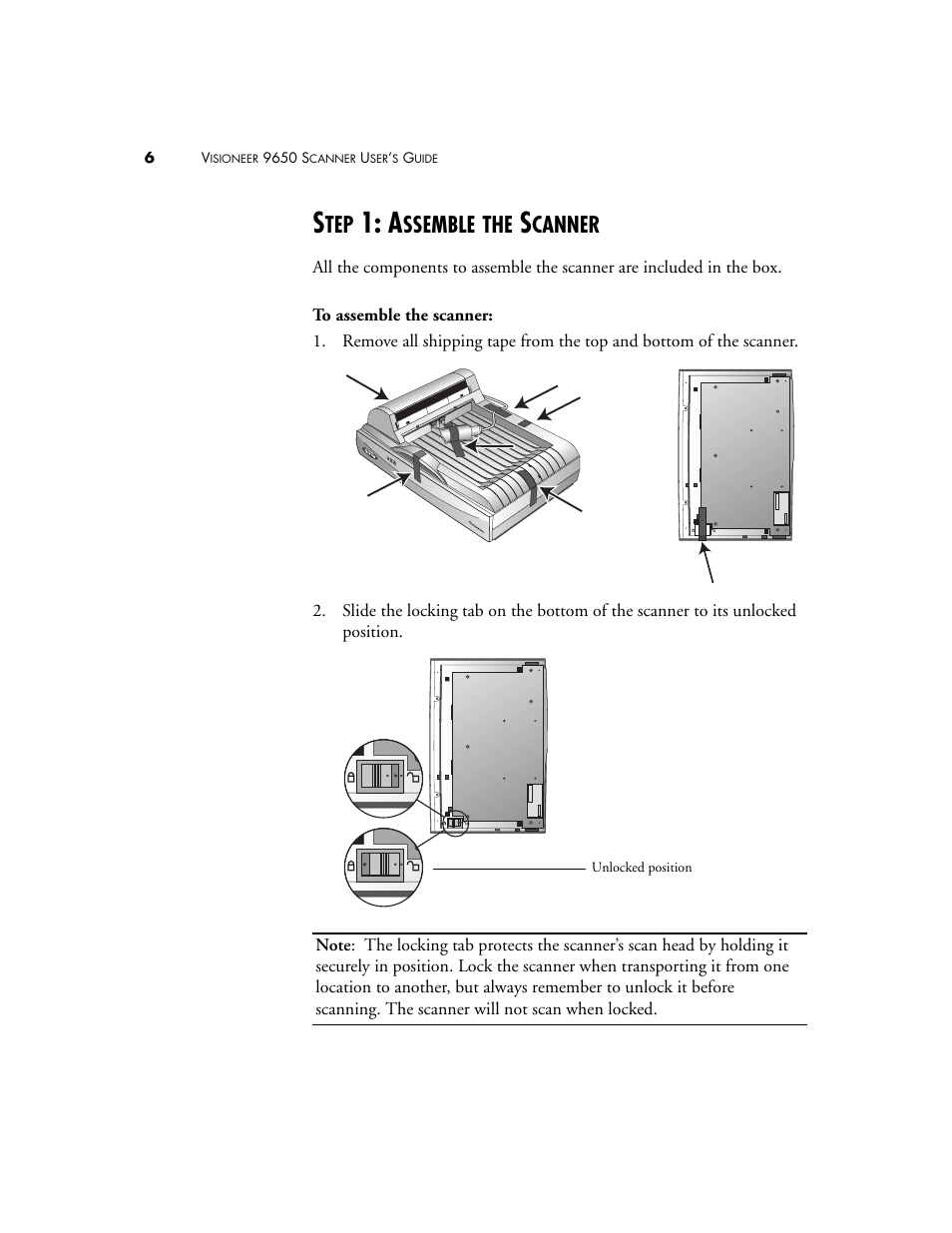 Step 1: assemble the scanner, Ssemble, Canner | Visioneer 9650 User Manual | Page 13 / 158