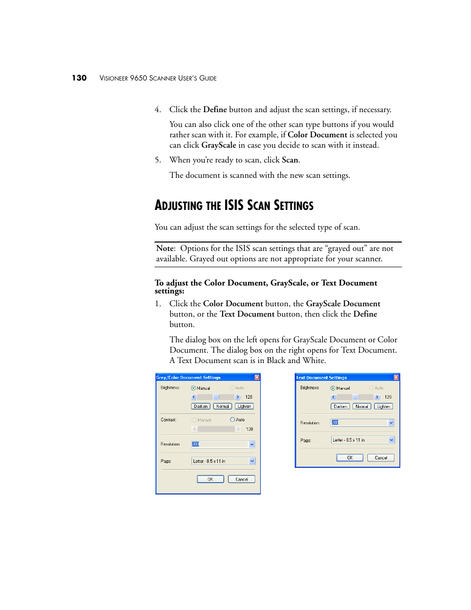 Adjusting the isis scan settings, Isis s, Djusting | Ettings | Visioneer 9650 User Manual | Page 137 / 158