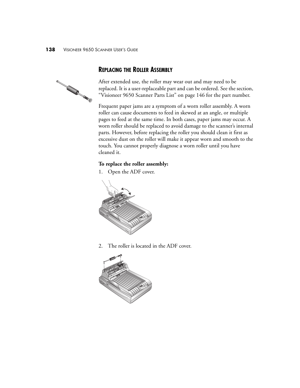 Replacing the roller assembly | Visioneer 9650 User Manual | Page 145 / 158