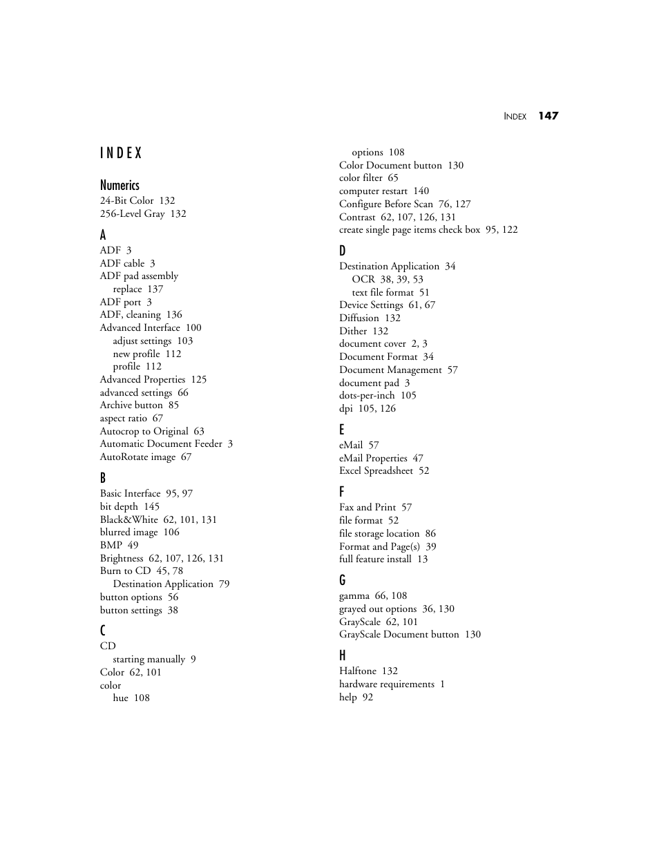 Index, Numerics | Visioneer 9650 User Manual | Page 154 / 158