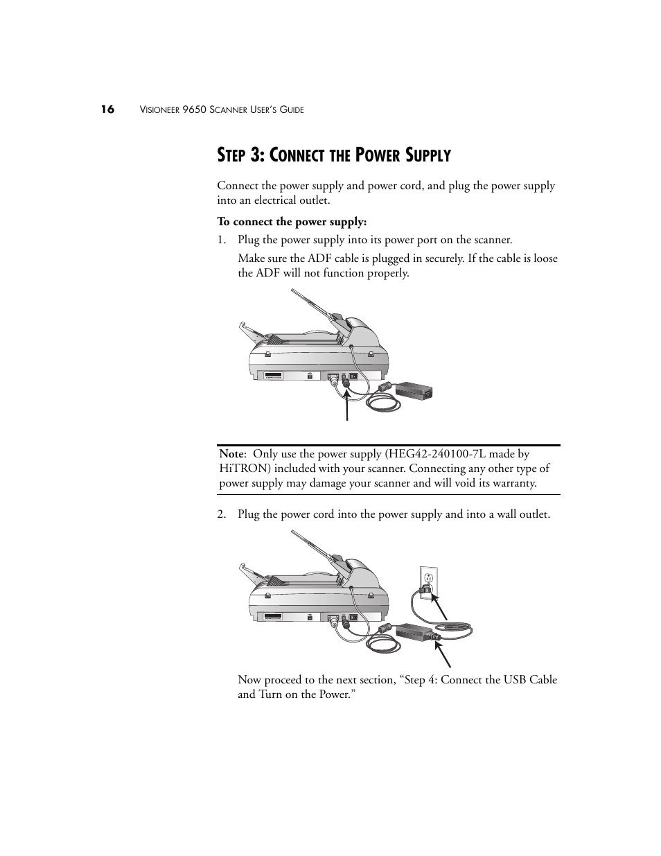 Step 3: connect the power supply, Onnect, Ower | Upply | Visioneer 9650 User Manual | Page 23 / 158