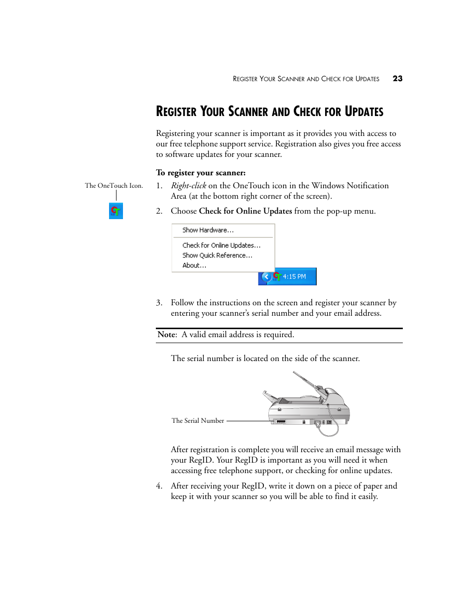 Register your scanner and check for updates, Egister, Canner | Heck, Pdates | Visioneer 9650 User Manual | Page 30 / 158