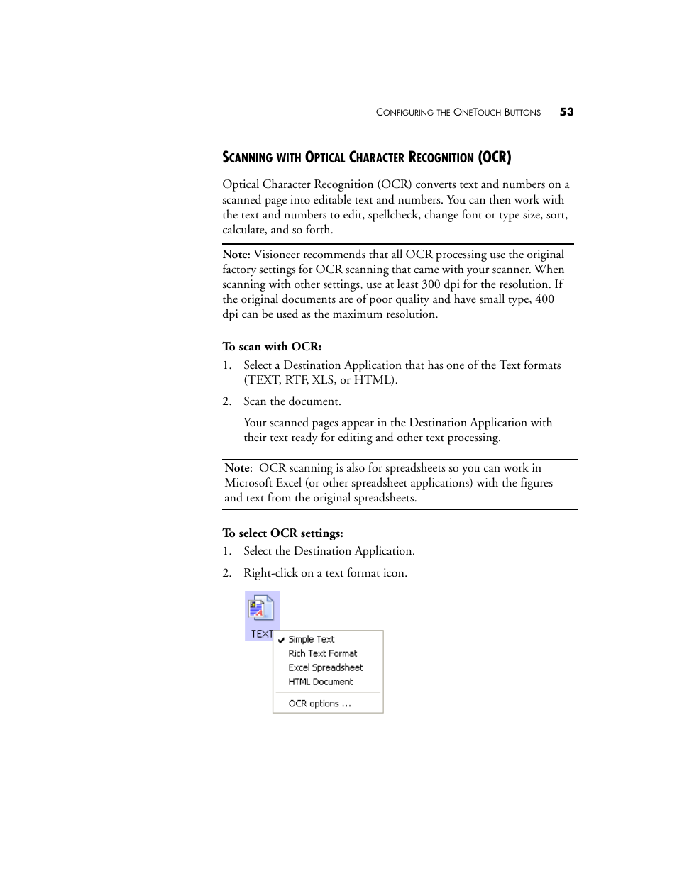 Scanning with optical character recognition (ocr), Ocr) | Visioneer 9650 User Manual | Page 60 / 158
