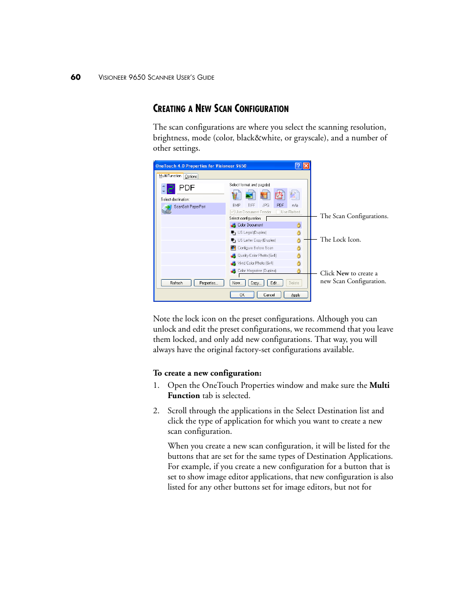 Creating a new scan configuration | Visioneer 9650 User Manual | Page 67 / 158