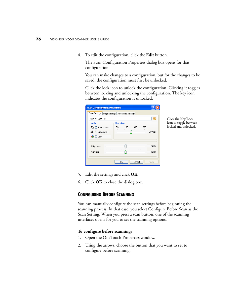 Configuring before scanning | Visioneer 9650 User Manual | Page 83 / 158
