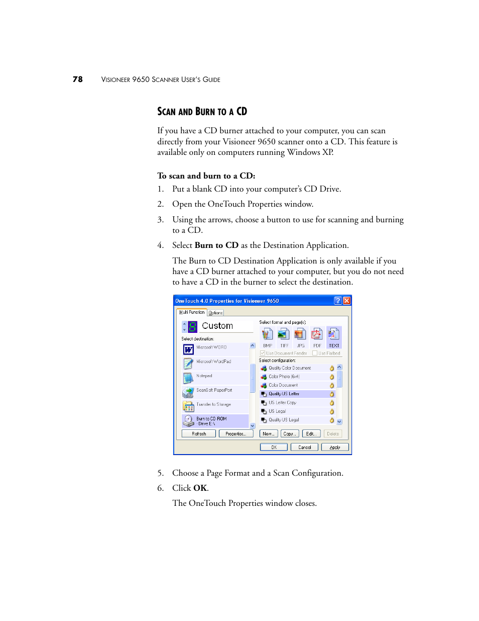 Scan and burn to a cd | Visioneer 9650 User Manual | Page 85 / 158