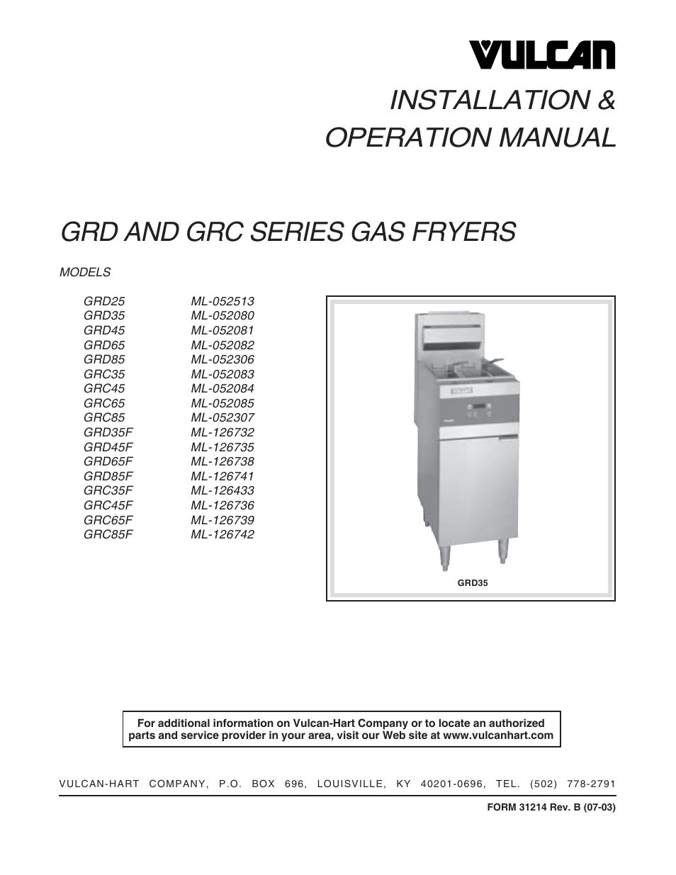 VULKAN GRD85F ML-126741 User Manual | 36 pages