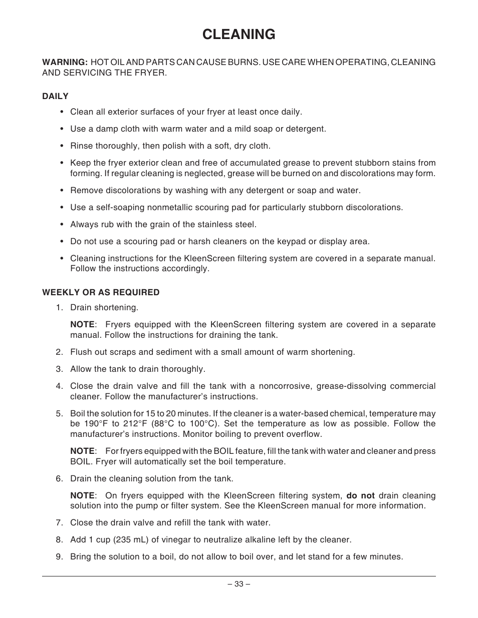 Cleaning | VULKAN GRD85F ML-126741 User Manual | Page 33 / 36