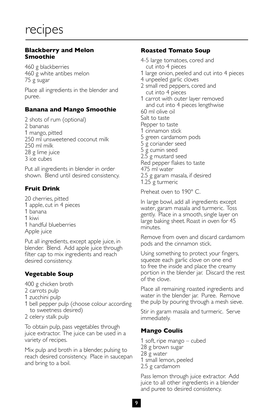 Recipes | Villaware BLVLLAZ05H User Manual | Page 10 / 70