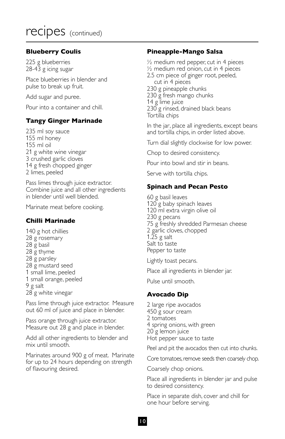 Recipes | Villaware BLVLLAZ05H User Manual | Page 11 / 70