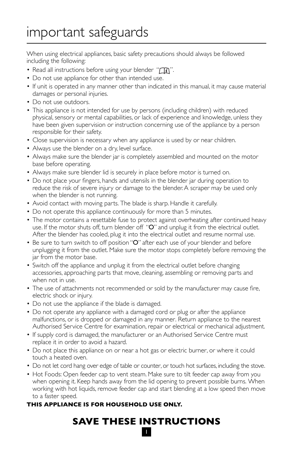 Important safeguards, Save these instructions | Villaware BLVLLAZ05H User Manual | Page 2 / 70