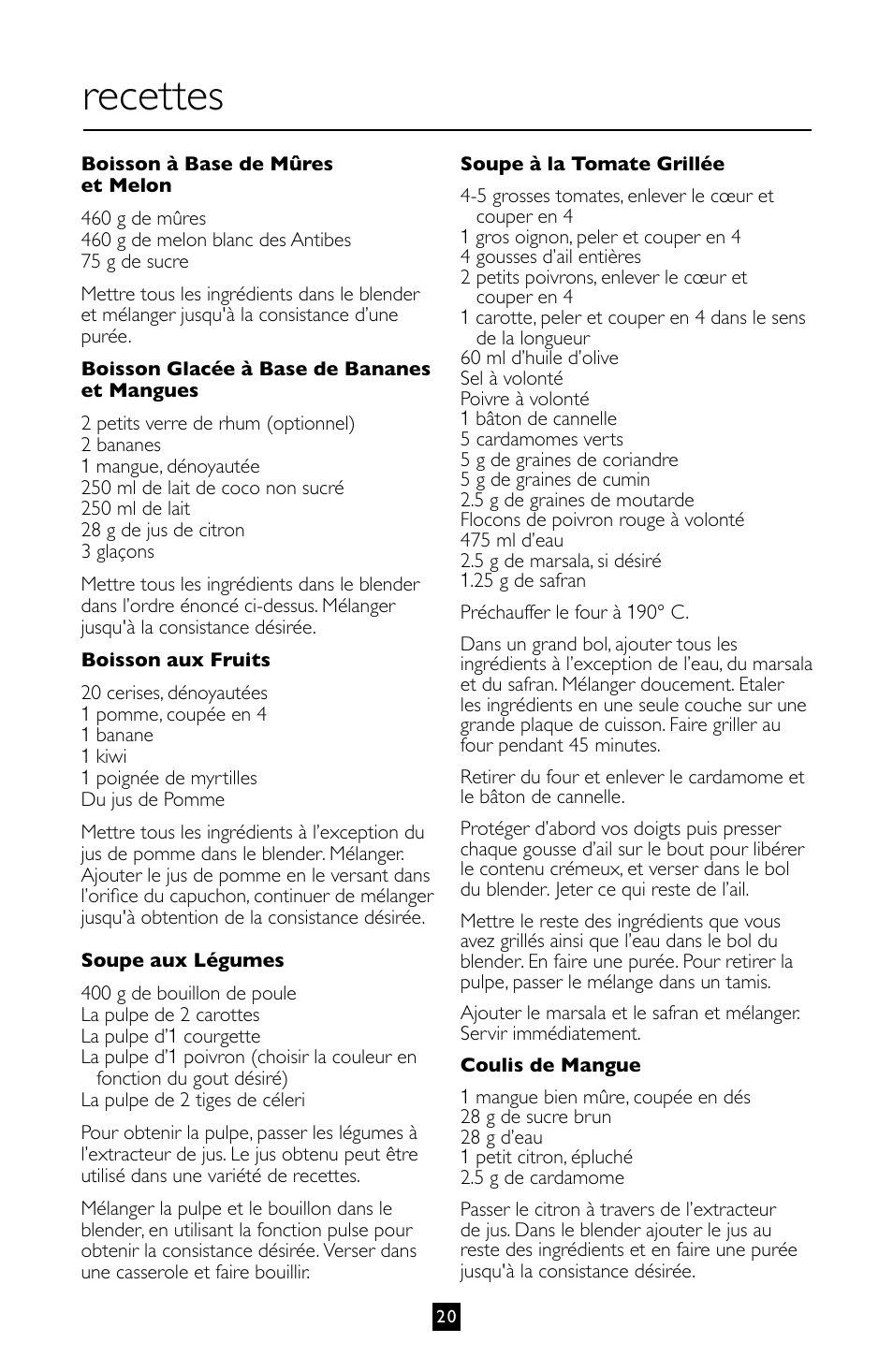 Recettes | Villaware BLVLLAZ05H User Manual | Page 21 / 70