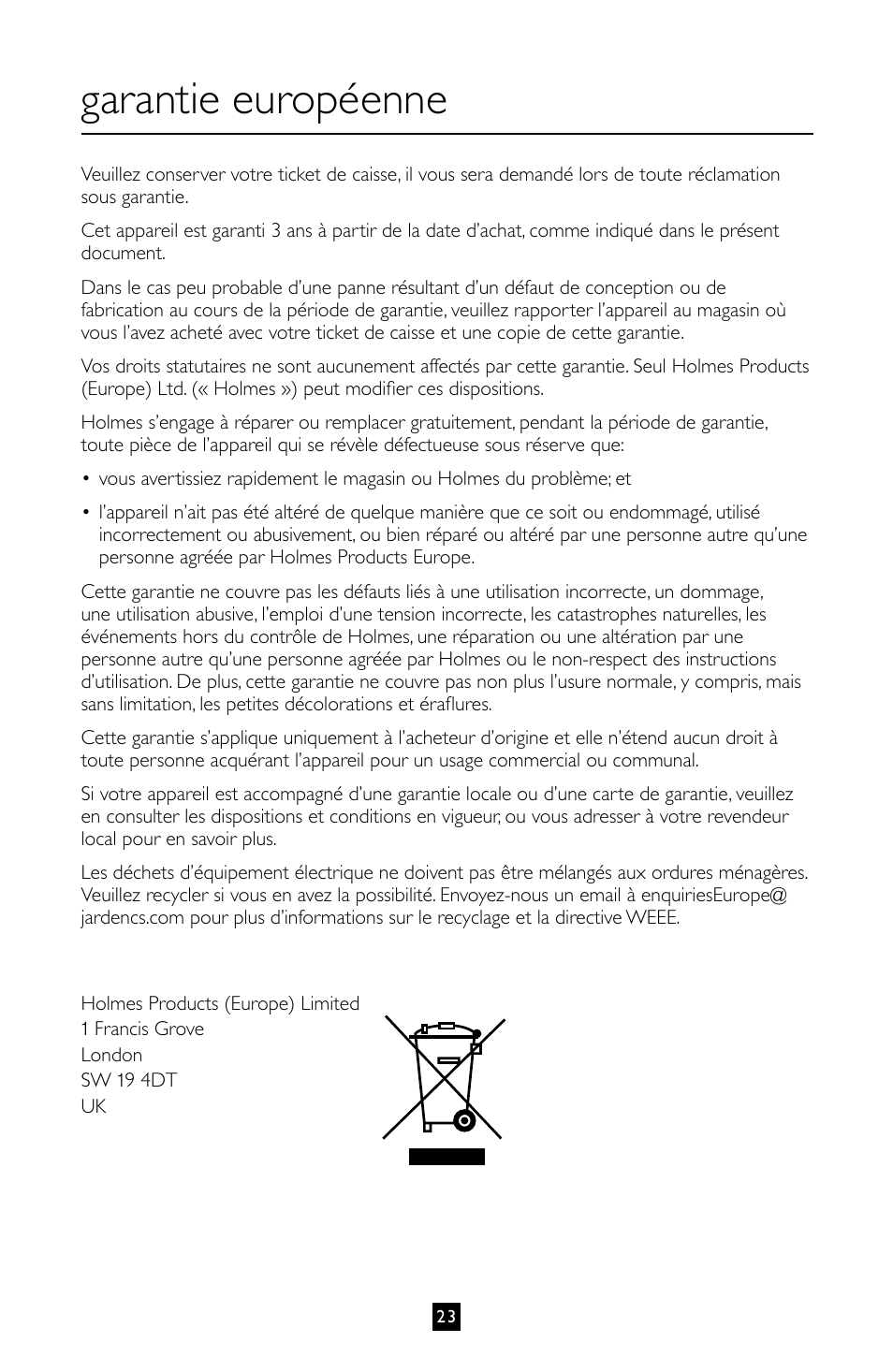 Garantie européenne | Villaware BLVLLAZ05H User Manual | Page 24 / 70