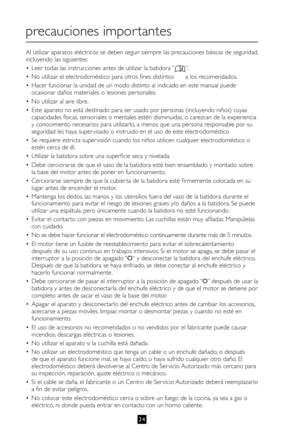Precauciones importantes | Villaware BLVLLAZ05H User Manual | Page 25 / 70