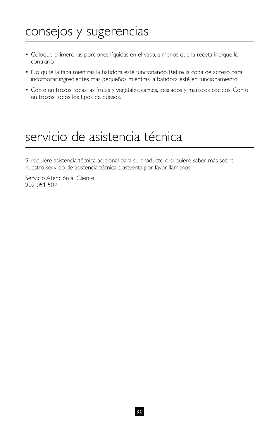 Consejos y sugerencias, Servicio de asistencia técnica | Villaware BLVLLAZ05H User Manual | Page 31 / 70