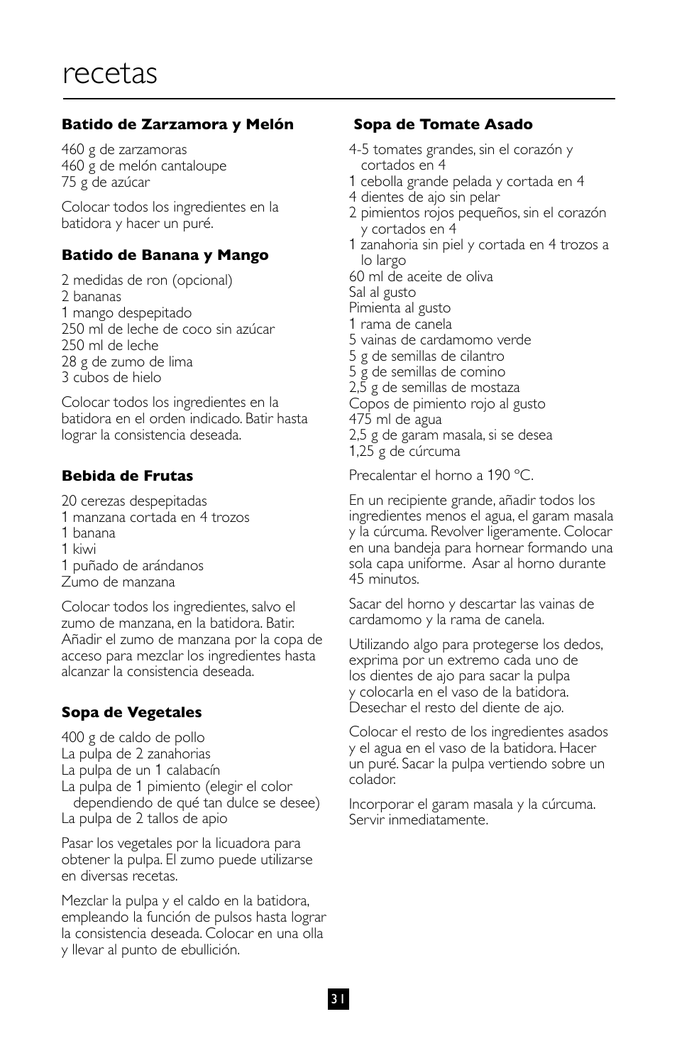 Recetas | Villaware BLVLLAZ05H User Manual | Page 32 / 70