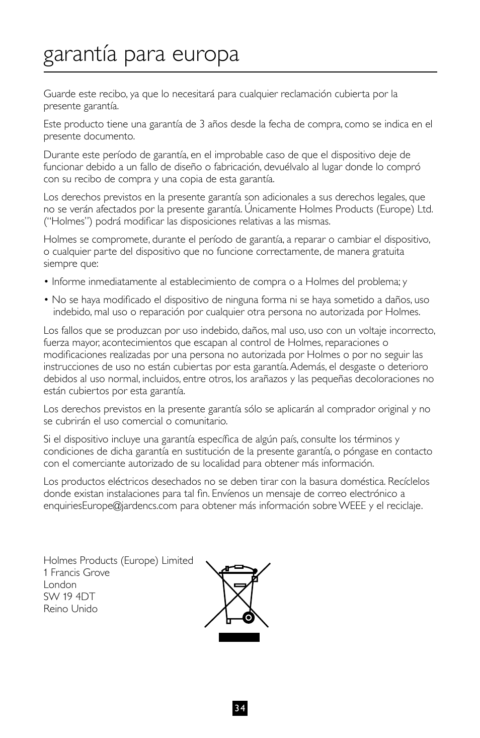 Garantía para europa | Villaware BLVLLAZ05H User Manual | Page 35 / 70