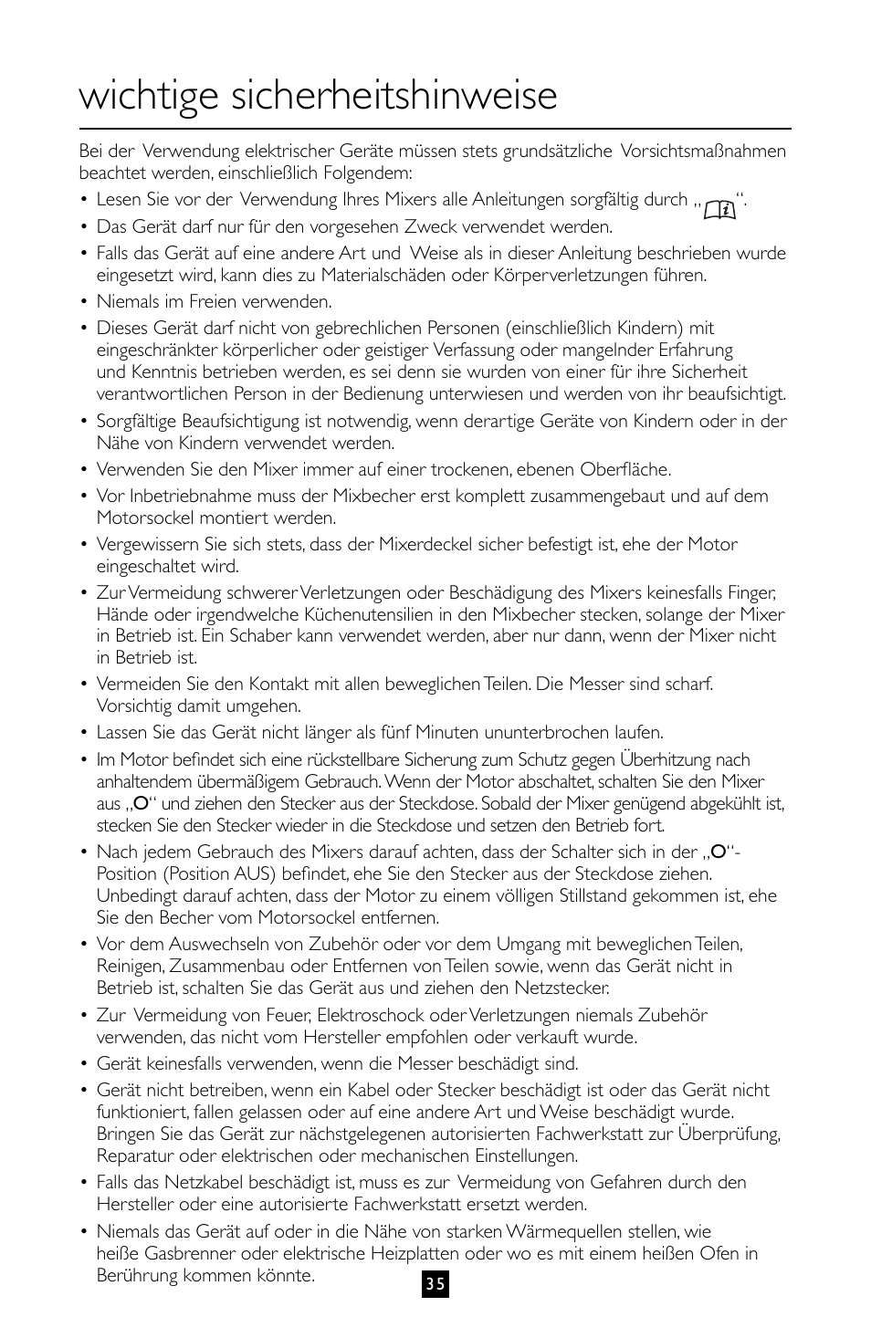 Wichtige sicherheitshinweise | Villaware BLVLLAZ05H User Manual | Page 36 / 70