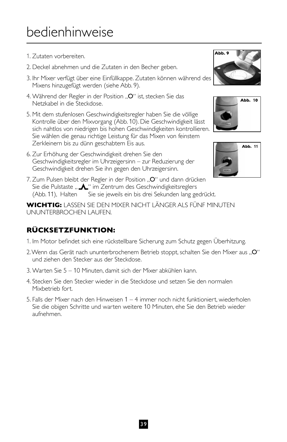 Bedienhinweise | Villaware BLVLLAZ05H User Manual | Page 40 / 70
