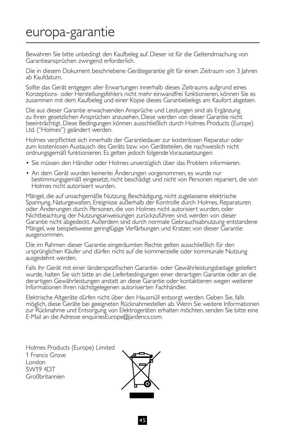 Europa-garantie | Villaware BLVLLAZ05H User Manual | Page 46 / 70