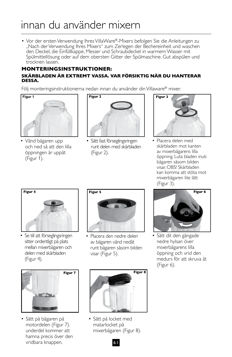 Innan du använder mixern | Villaware BLVLLAZ05H User Manual | Page 62 / 70