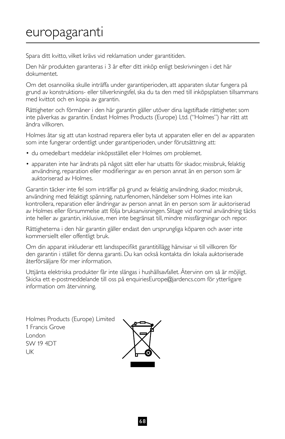 Europagaranti | Villaware BLVLLAZ05H User Manual | Page 69 / 70