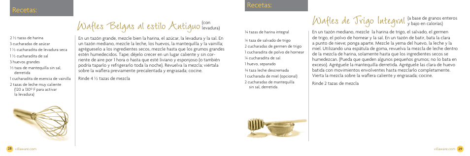 Wafles belgas al estilo antiguo, Wafles de trigo integral, Recetas | Villaware NDVLWFBFS1 User Manual | Page 16 / 18