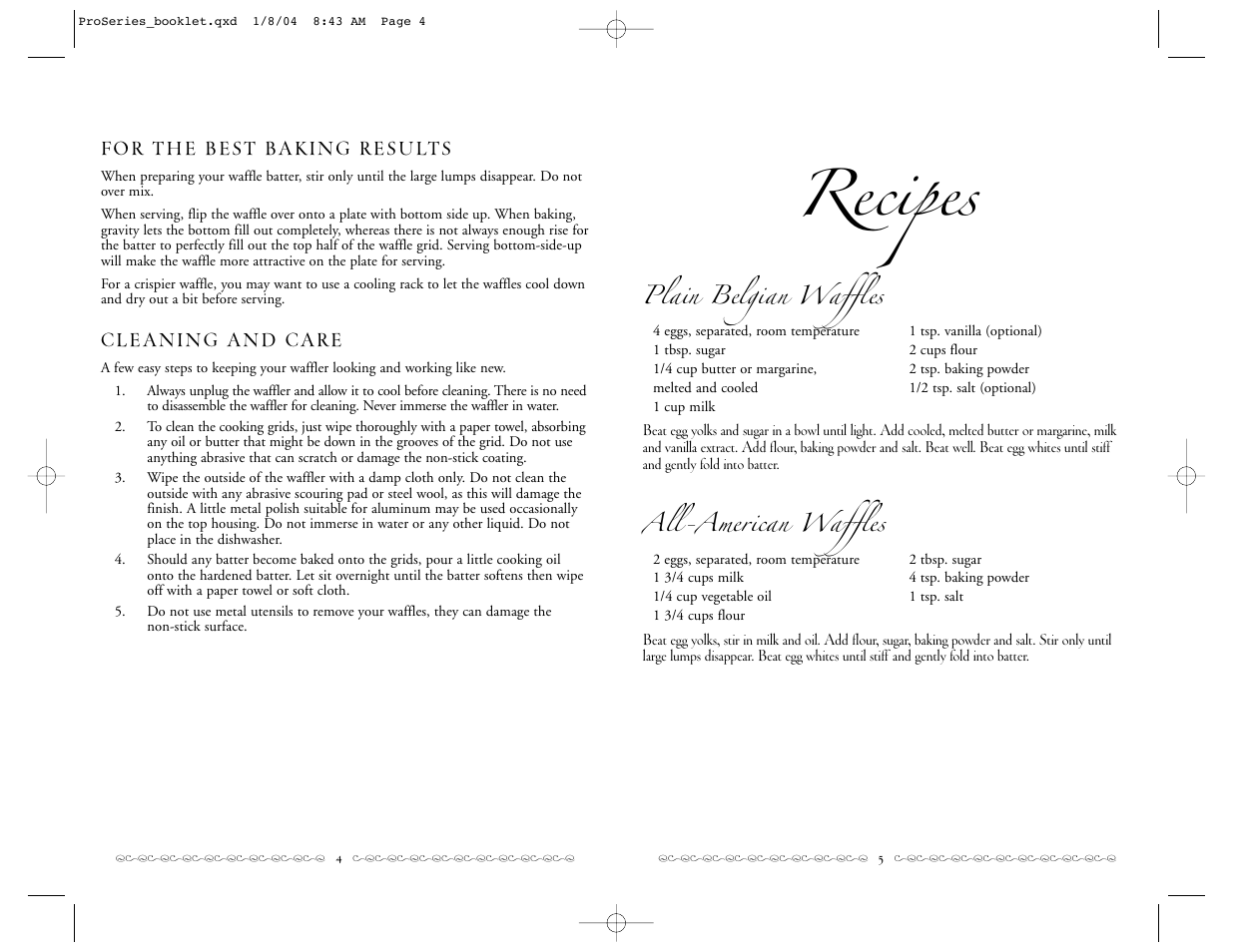 Recipes, Plain belgian waffles, All-american waffles | Villaware 3200 User Manual | Page 3 / 4