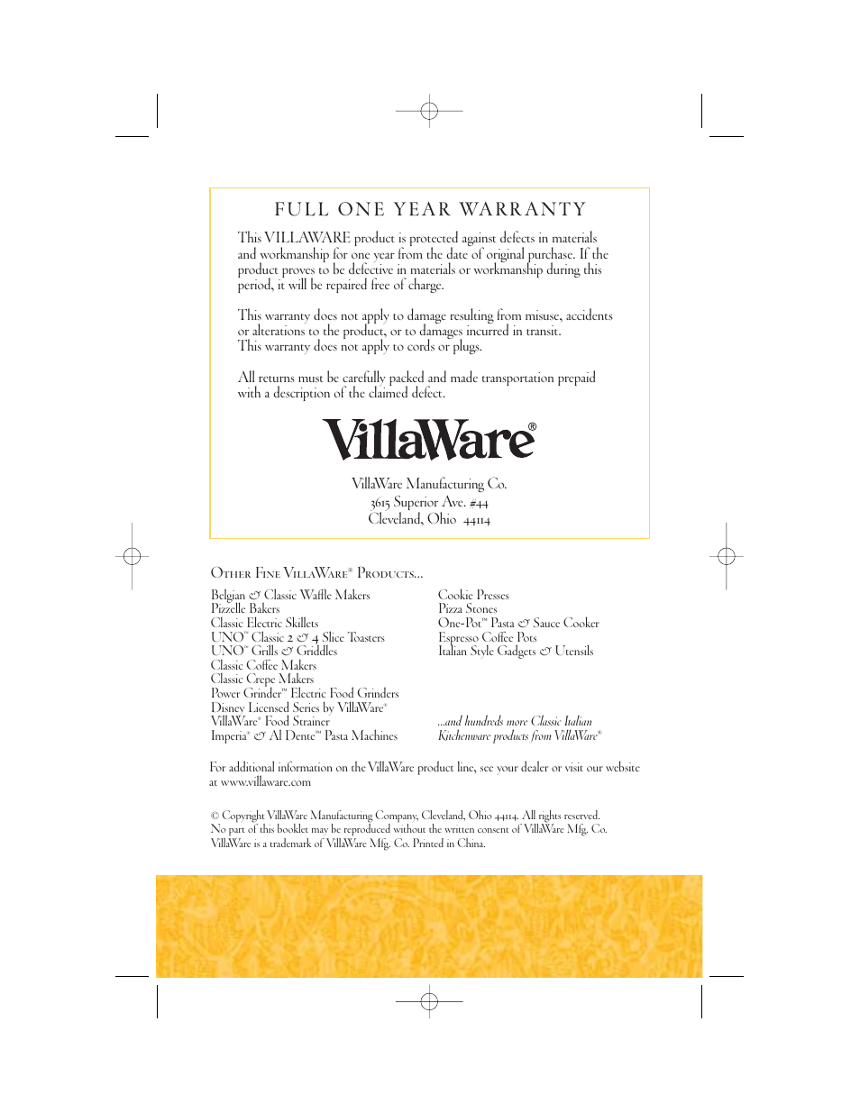 Villaware 2160 User Manual | Page 10 / 10