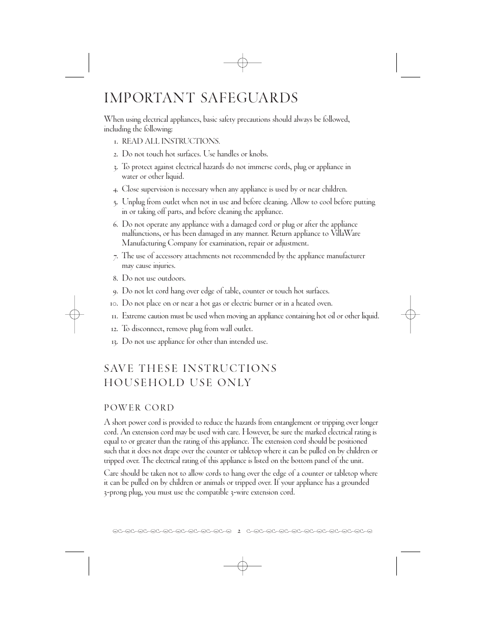 Villaware 2160 User Manual | Page 2 / 10