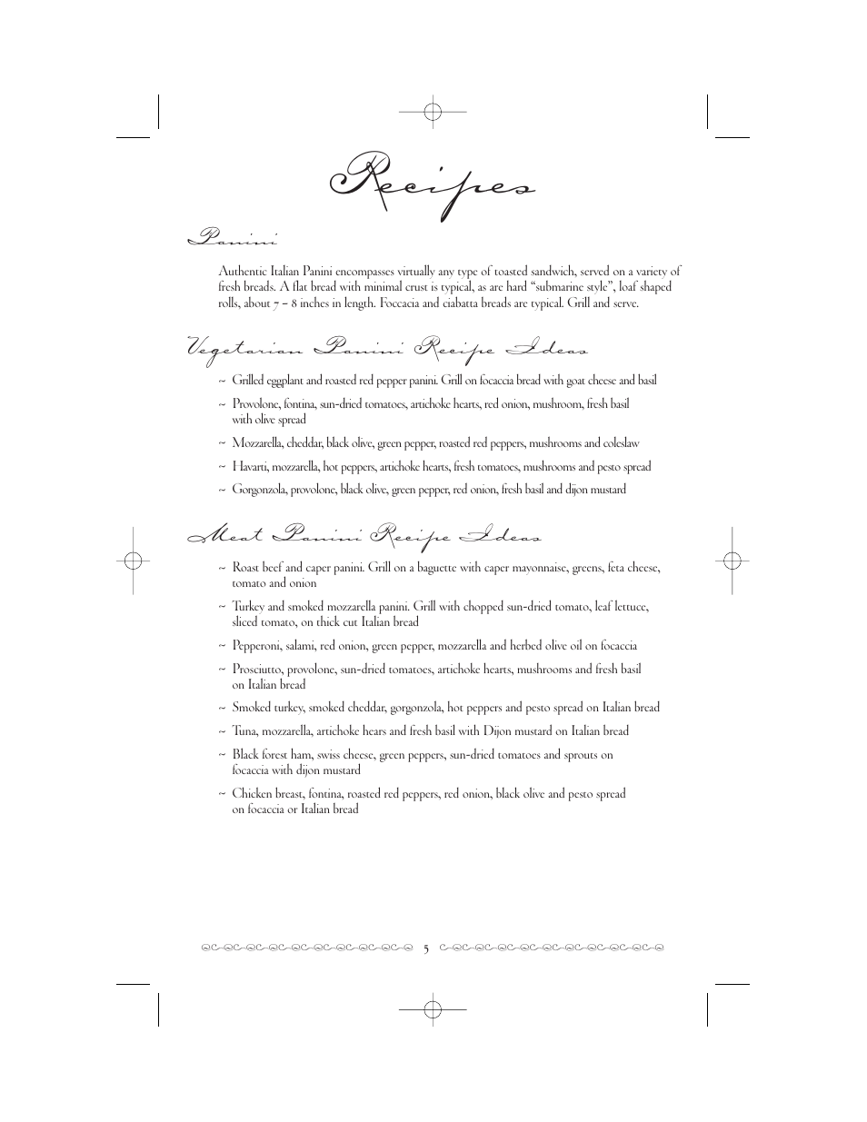 Recipes, Panini, Vegetarian panini recipe ideas | Meat panini recipe ideas | Villaware 2160 User Manual | Page 5 / 10