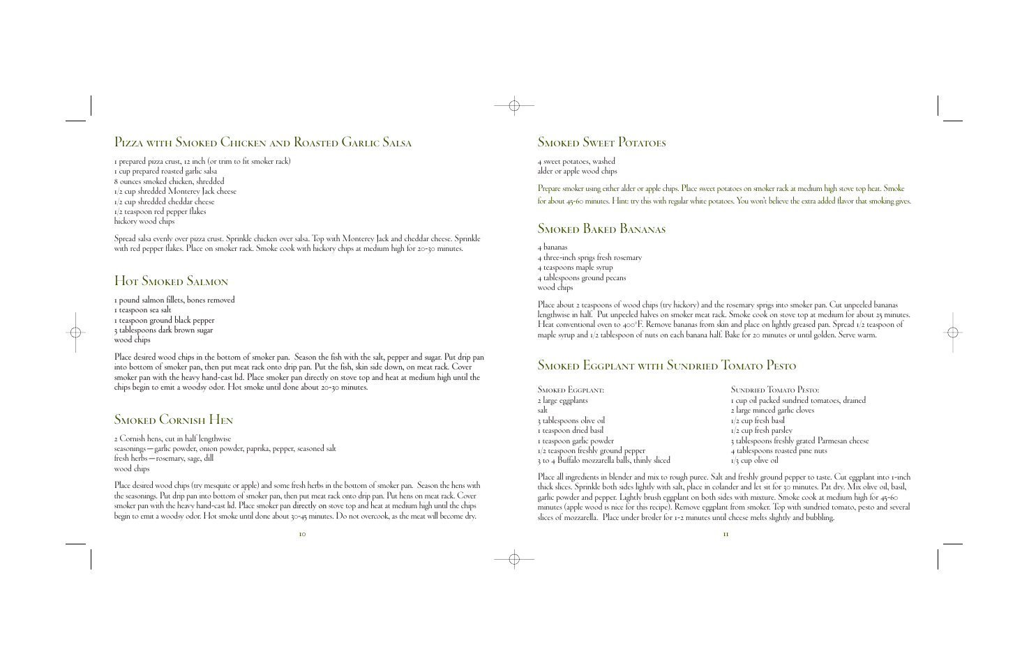 Smoked sweet potatoes, Smoked baked bananas, Smoked eggplant with sundried tomato pesto | Pizza with smoked chicken and roasted garlic salsa, Hot smoked salmon, Smoked cornish hen | Villaware 8-280 User Manual | Page 6 / 8