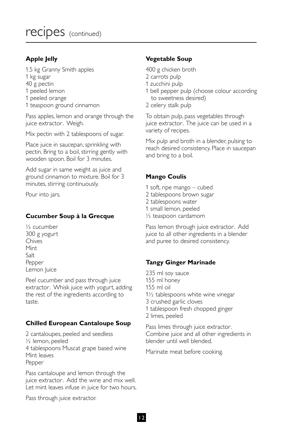 Recipes | Villaware INSTRUCTION MANUAL FPVLJESLO1 User Manual | Page 13 / 82