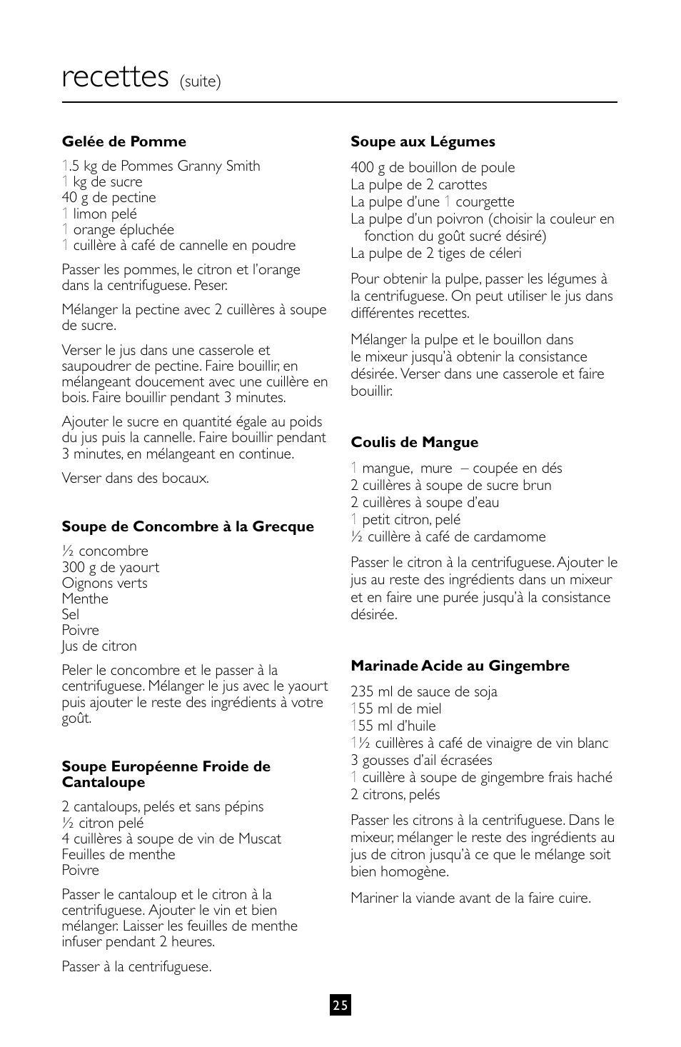 Recettes | Villaware INSTRUCTION MANUAL FPVLJESLO1 User Manual | Page 26 / 82