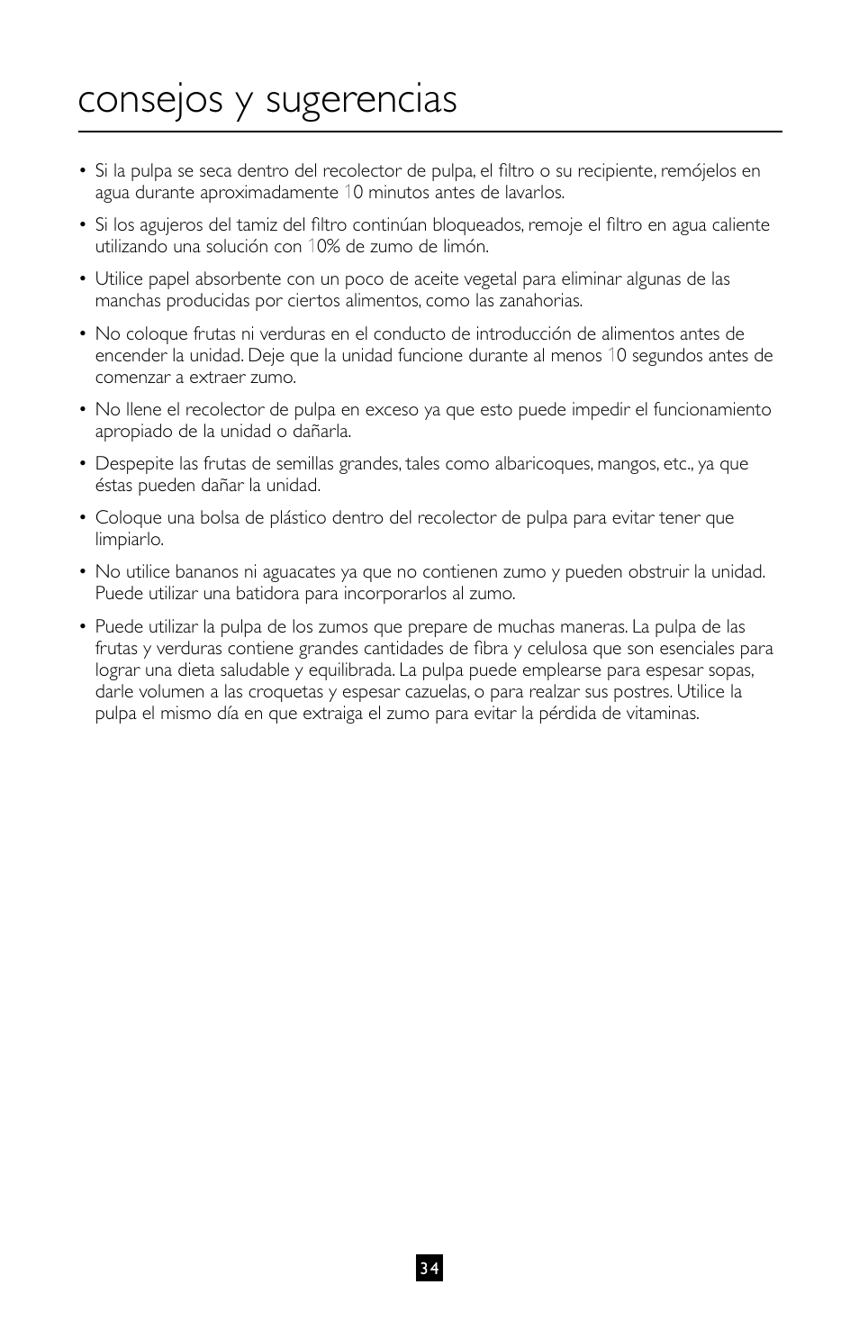 Consejos y sugerencias | Villaware INSTRUCTION MANUAL FPVLJESLO1 User Manual | Page 35 / 82