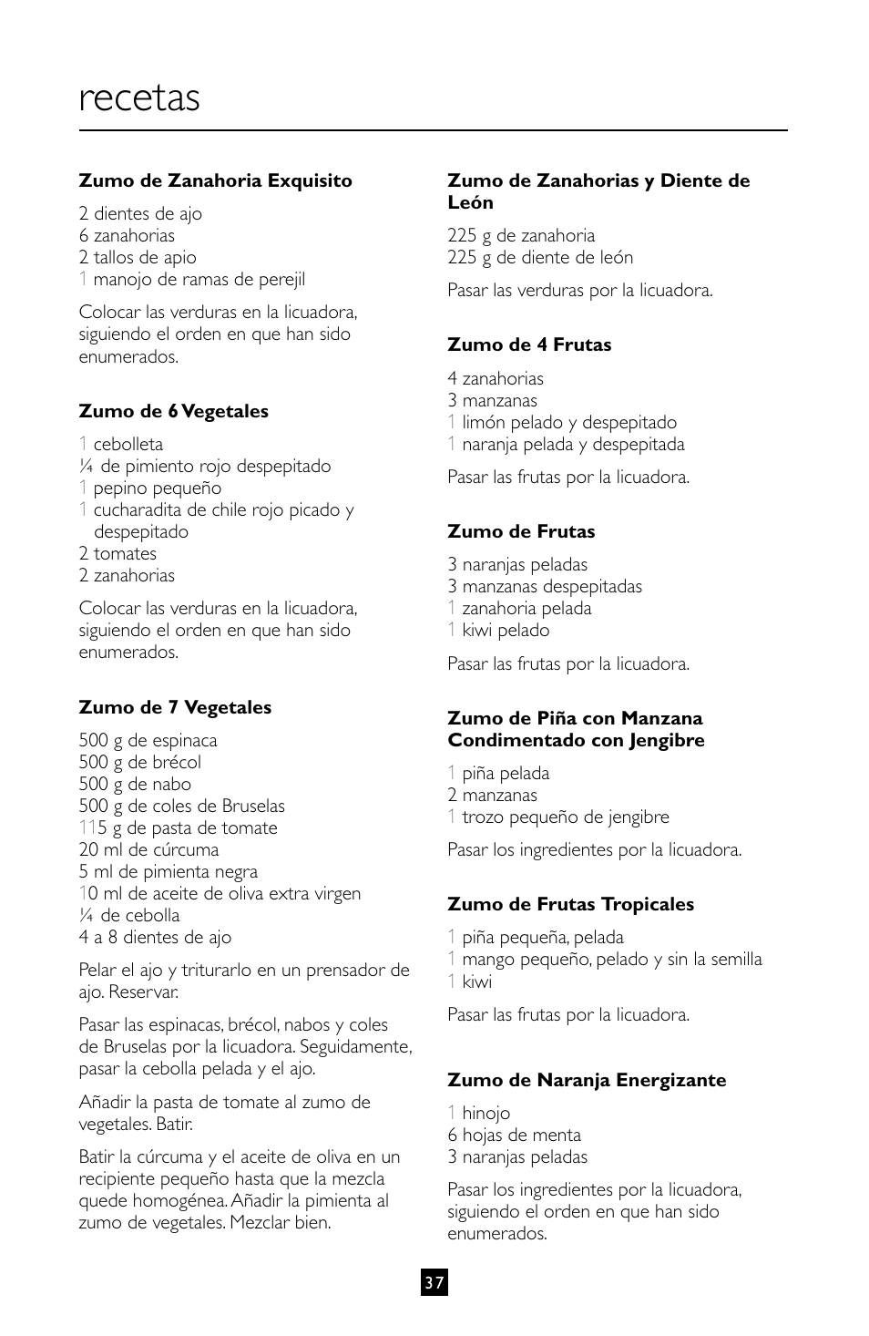 Recetas | Villaware INSTRUCTION MANUAL FPVLJESLO1 User Manual | Page 38 / 82