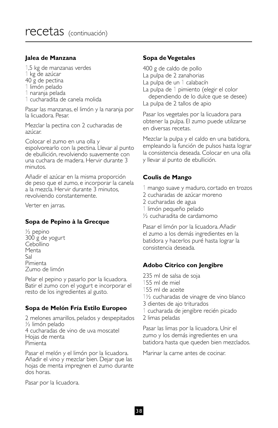 Recetas | Villaware INSTRUCTION MANUAL FPVLJESLO1 User Manual | Page 39 / 82