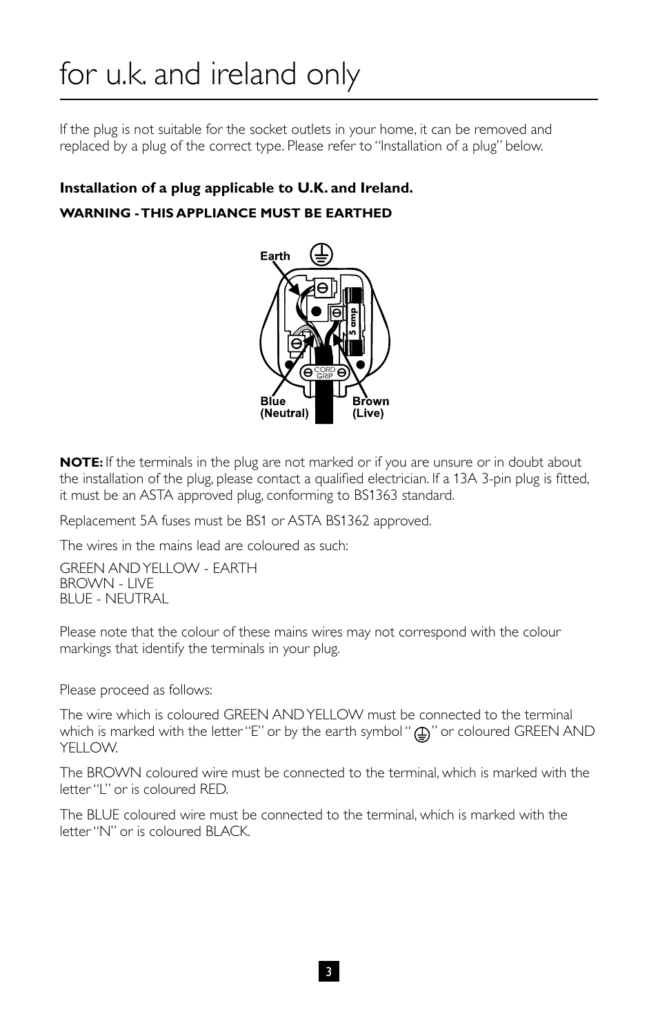 For u.k. and ireland only | Villaware INSTRUCTION MANUAL FPVLJESLO1 User Manual | Page 4 / 82