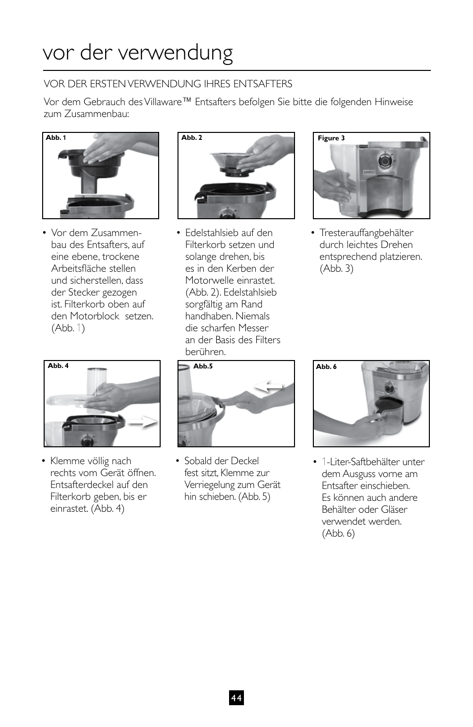 Vor der verwendung | Villaware INSTRUCTION MANUAL FPVLJESLO1 User Manual | Page 45 / 82