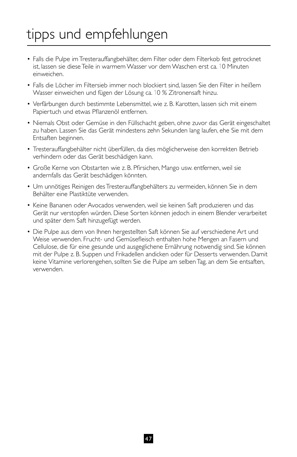 Tipps und empfehlungen | Villaware INSTRUCTION MANUAL FPVLJESLO1 User Manual | Page 48 / 82