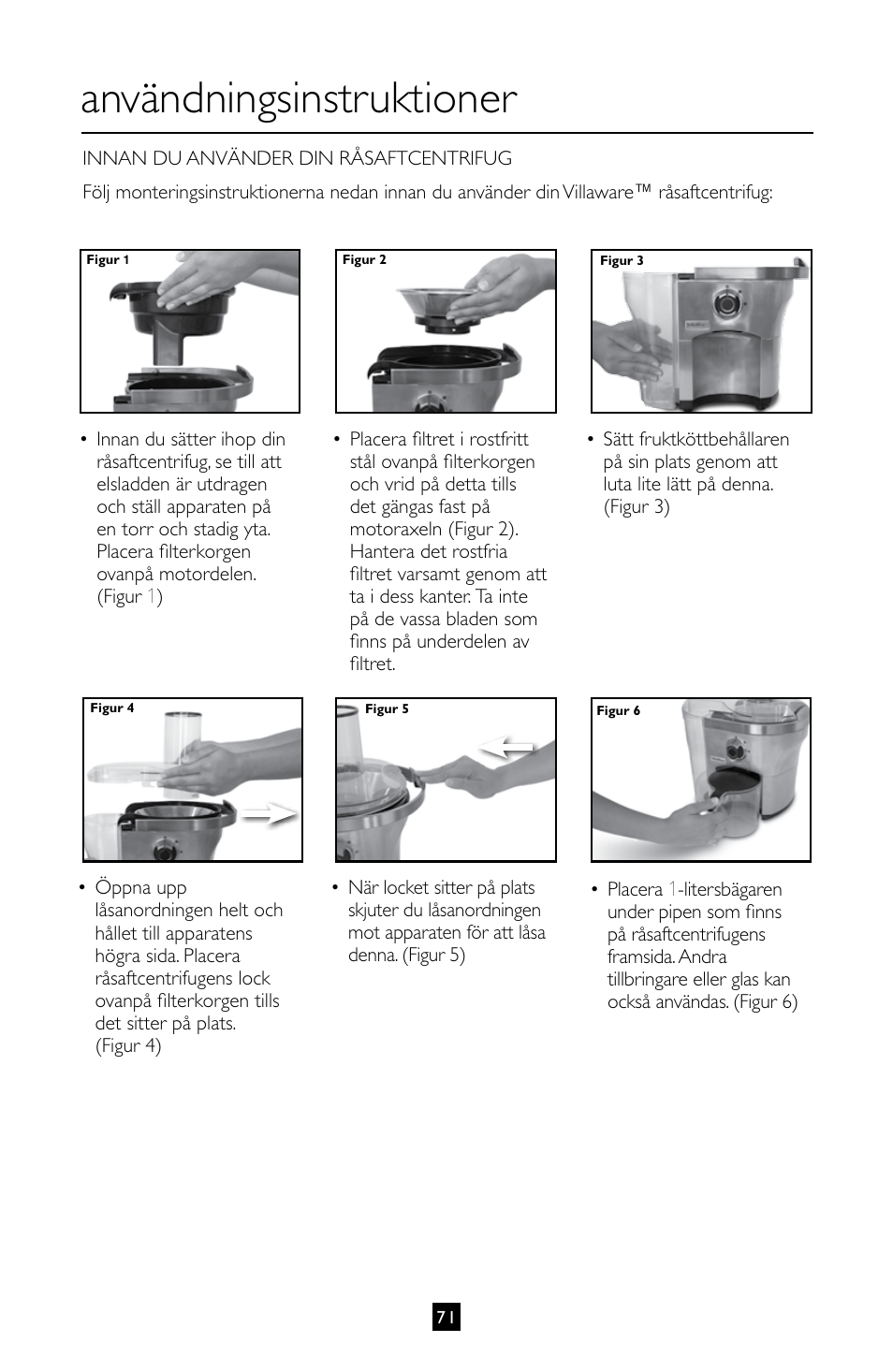 Användningsinstruktioner | Villaware INSTRUCTION MANUAL FPVLJESLO1 User Manual | Page 72 / 82