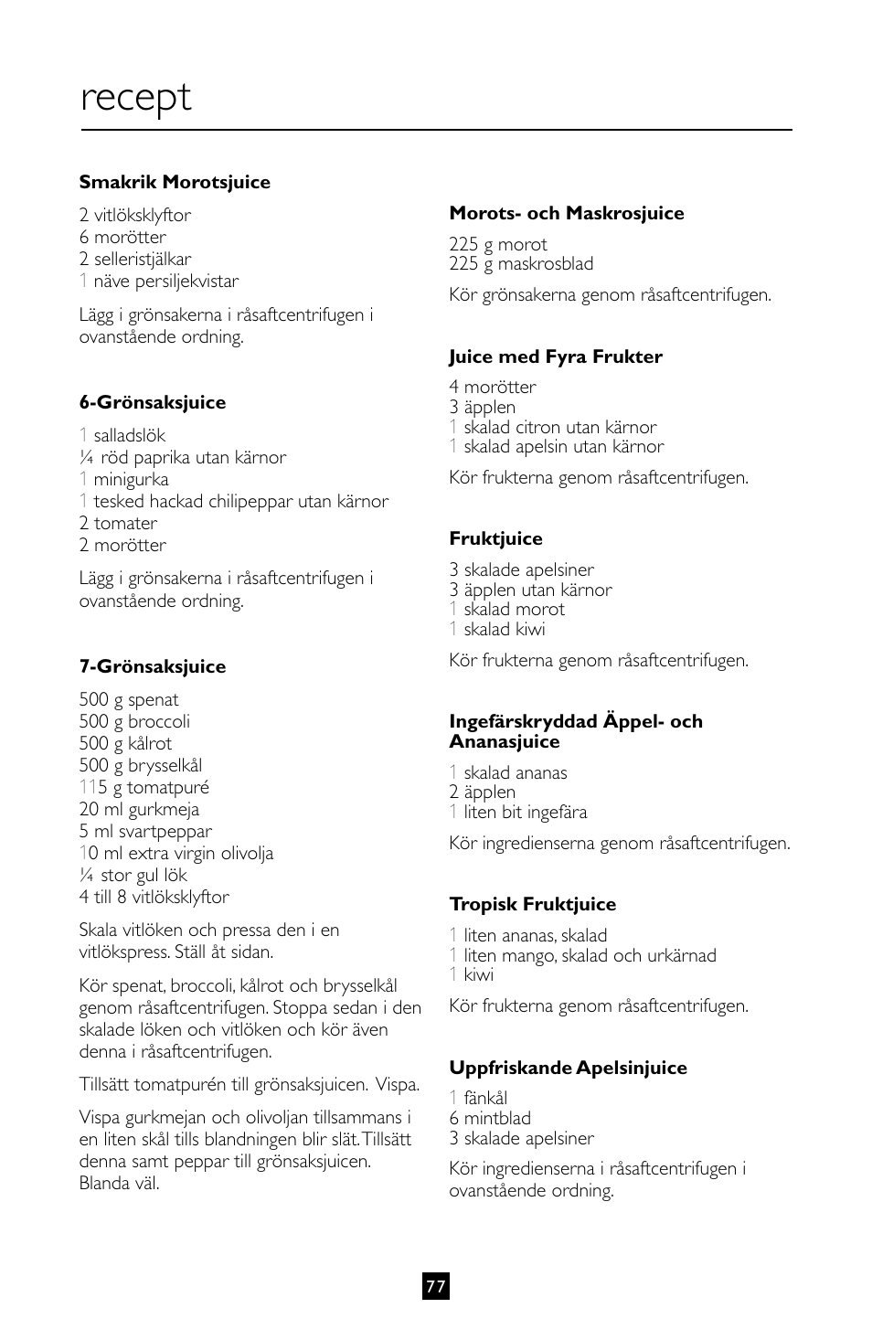 Recept | Villaware INSTRUCTION MANUAL FPVLJESLO1 User Manual | Page 78 / 82