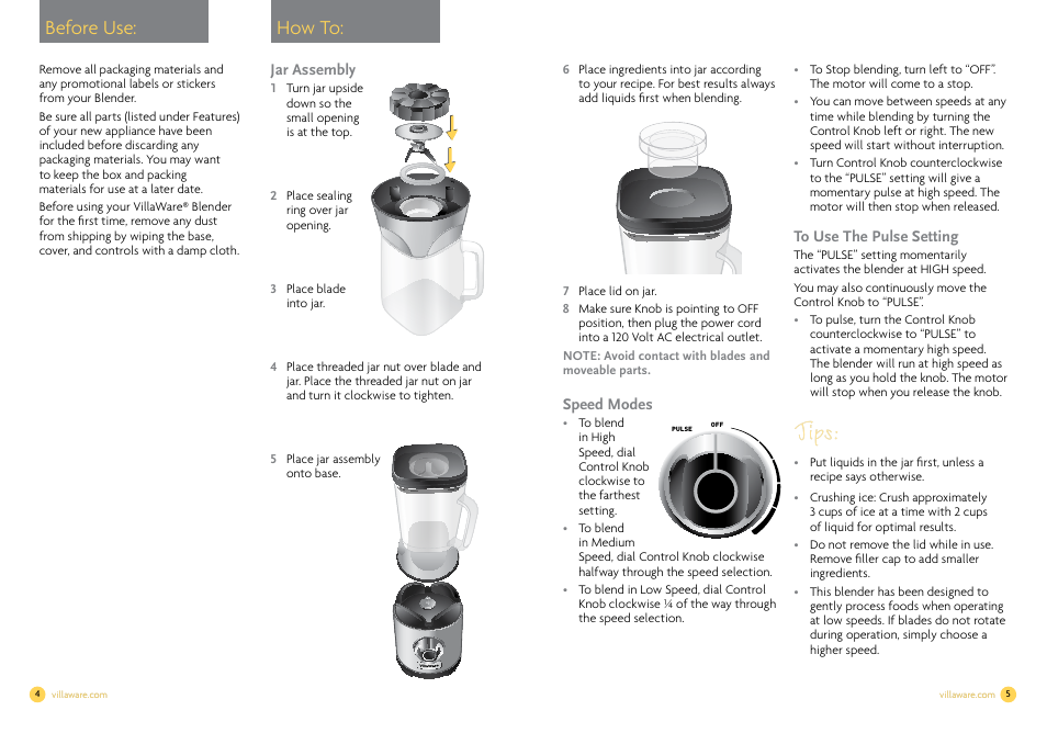 Tips, How to: before use | Villaware NDVLCB0100 User Manual | Page 4 / 12