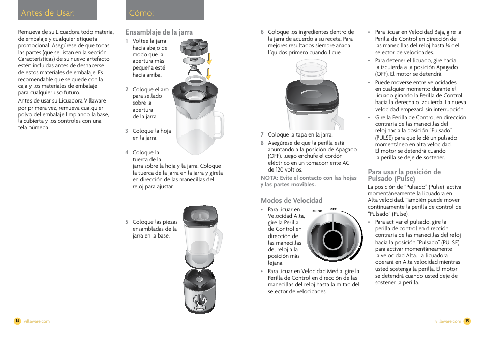 Cómo: antes de usar | Villaware NDVLCB0100 User Manual | Page 9 / 12
